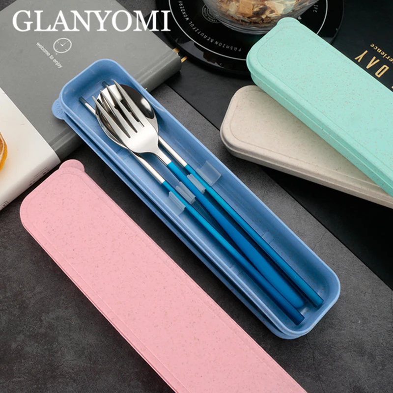 

New Portable Tableware Set Outdoor Travel Camping Picnic Cutlery Box Set Kitchen Household Dinnerware Set For Lunch Bento Box