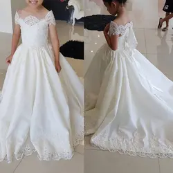 2018 платье с цветочным узором для девочек детские пышные платья белый кружево свадьбы первого причастия Маленькая невеста платья принцессы