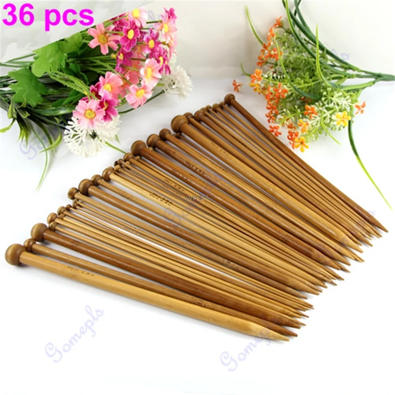 36 Pieces 18 Sizes Carbonized Bamboo Crochet Knitting Needles Single
