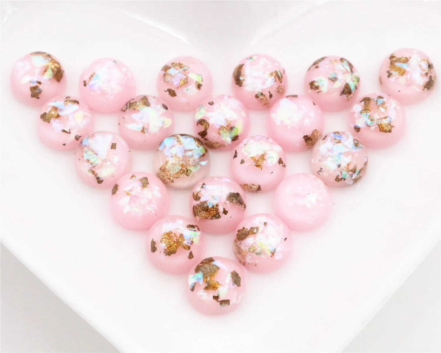 

New Fashion 8mm 40pcs/Lot Pink Color Built-in metal foil Flat back Resin Cabochons Cameo V7-32