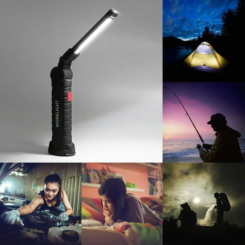 

Portable 5 Mode COB Flashlight Torch USB Rechargeable LED Work Light Magnetic COB Lanterna Hanging Hook Lamp For Outdoor Camping