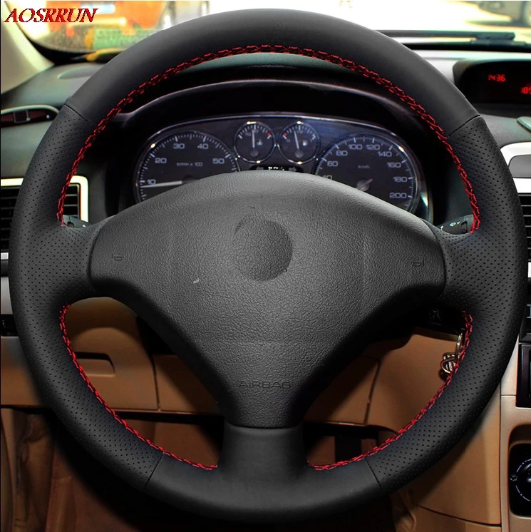 Sew on genuine leather car steering wheel cover Car accessories For Peugeot 206 207 Citroen C2