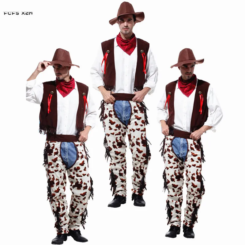 

Adult Men Cowboy Cosplays Halloween Cowboy Costume Carnival Purim Festival parade Masquerade Nightclub Role play Bar party dress