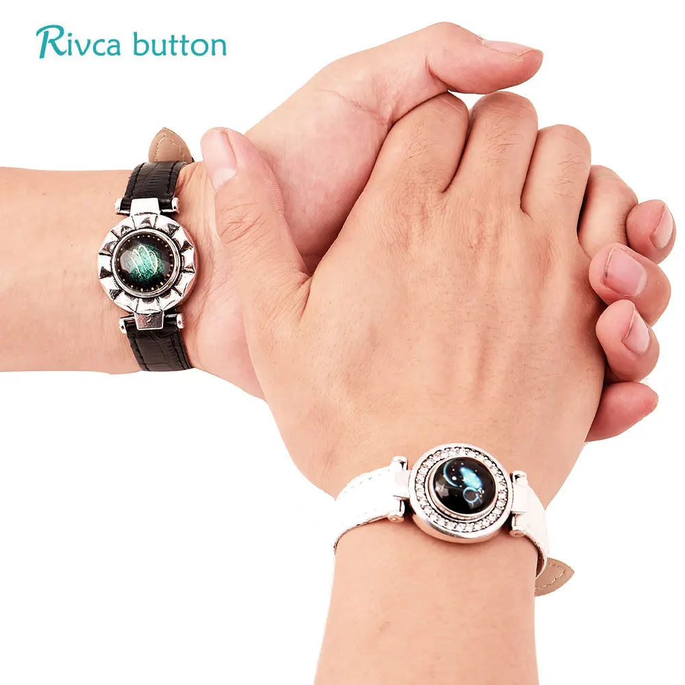 

Rivca Snap Button Jewelry Ancient Silver Plating 18mm Snap Button Bracelet&Bangles Charm Leather Bracelet For Woman P01151