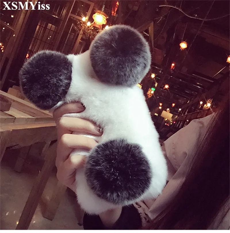 

XSMYiss Luxury Cute Cartoon Panda Warm Rabbit Fur Case For Huawei P8 P9 P10 P20 Lite Plus Mate 7 8 9 10 Lite Pro Phone Case