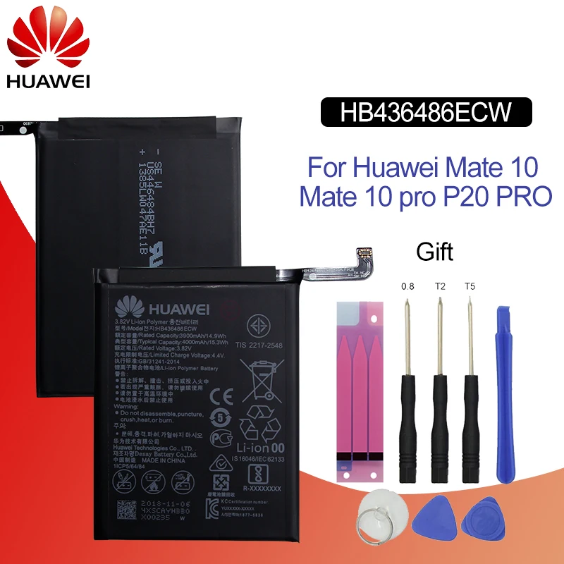 

Hua Wei HB436486ECW Original Replacement Phone BatteryFor Huawei Mate 10/ Mate 10 Pro /P20 Pro 3900mAh Li-ion Batteries + Tools