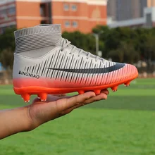 Мужские футбольные бутсы для улицы, дышащие, TF, Длинные шипы, футбольные бутсы, высокие мужские кроссовки, спортивные кроссовки, обувь для футбола