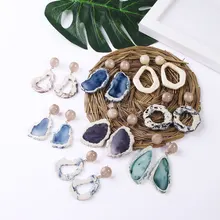 Hot Imitation Natural Slice Geode Stone Pendant Drop Dangle Earrings for Women Girl Fashion Resin Plastic Jewelry Party