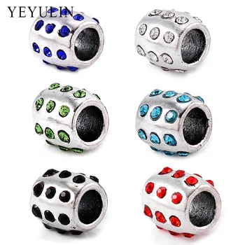 

Trendy Silver Color Rhinestone Big Hole Spacer Beads For Jewelry Making DIY Necklace Bracelet Accessories 10pcs