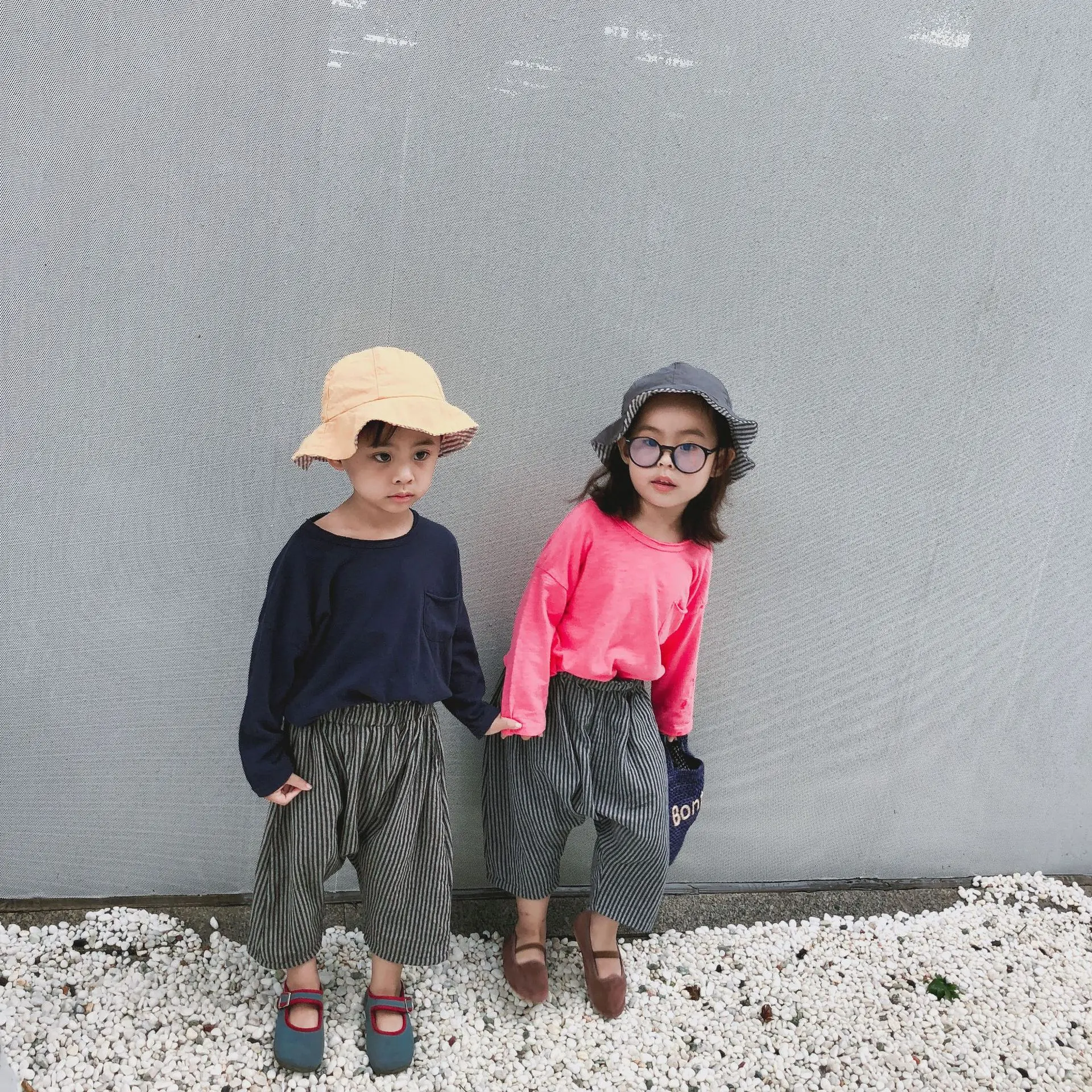 Children's Cotton and Linen Pants Autumn Girl Pants Fashion Striped Wide Leg Pants Kids Girls Clothing Boys and Girl Cross Pants
