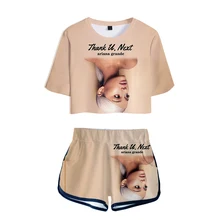 Trendy Women navel Tshirt 3D Print Ariana Grande Two Piece Set + Short Pants Summer Dew navel t shirt Girl Leisure Sets
