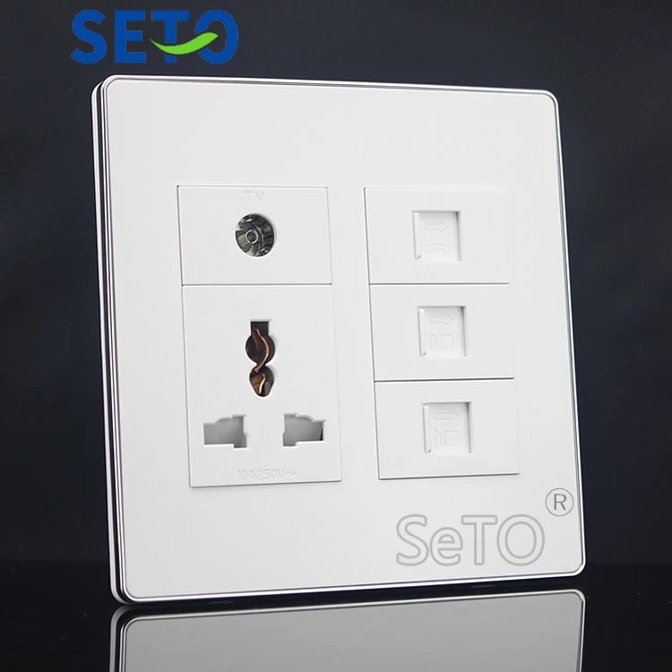 SeTo 120 тип три отверстия разъем питания+ Cat3 телефон+ Двойная Cat5e сеть+ ТВ Панель выход настенная пластина Keystone Лицевая панель