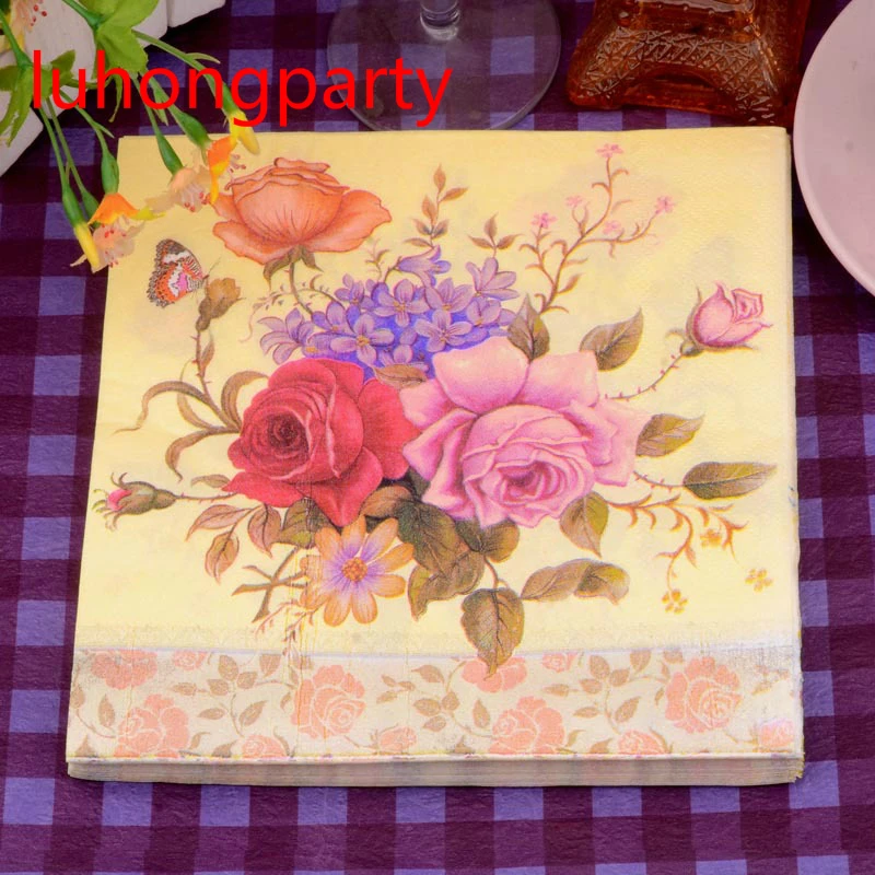 

10pcs butterfly flower high quality food-grated Printed napkin paper servilletas decoupage decorated 100% Virgin Wood Tissue