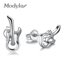 Новинка, модные милые женские серьги в виде гитар, подарки, маленькие серебряные серьги-гвоздики с музыкальными нотами, распродажа