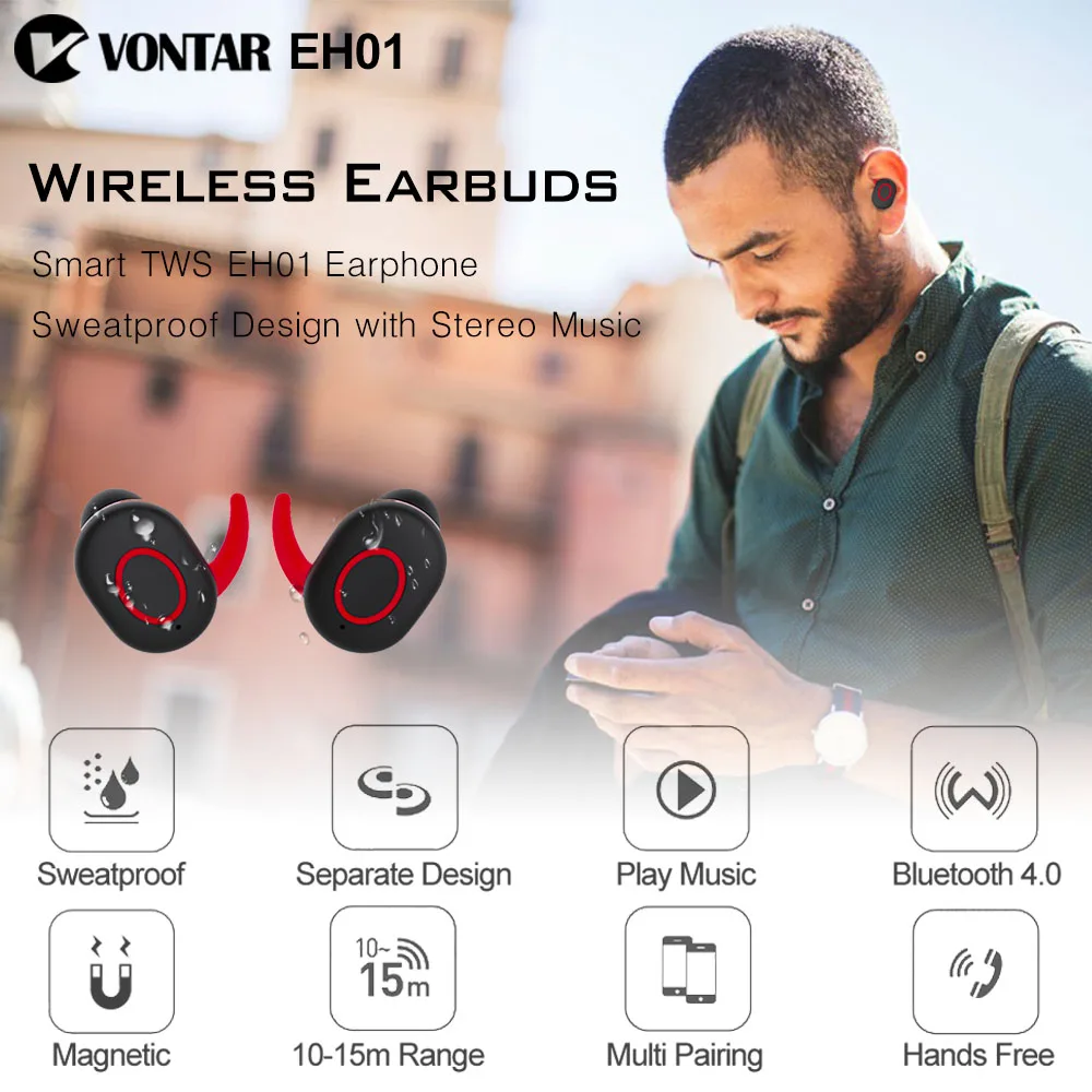 VONTAR беспроводные наушники Bluetooth гарнитуры TWS невидимые с зарядной коробкой