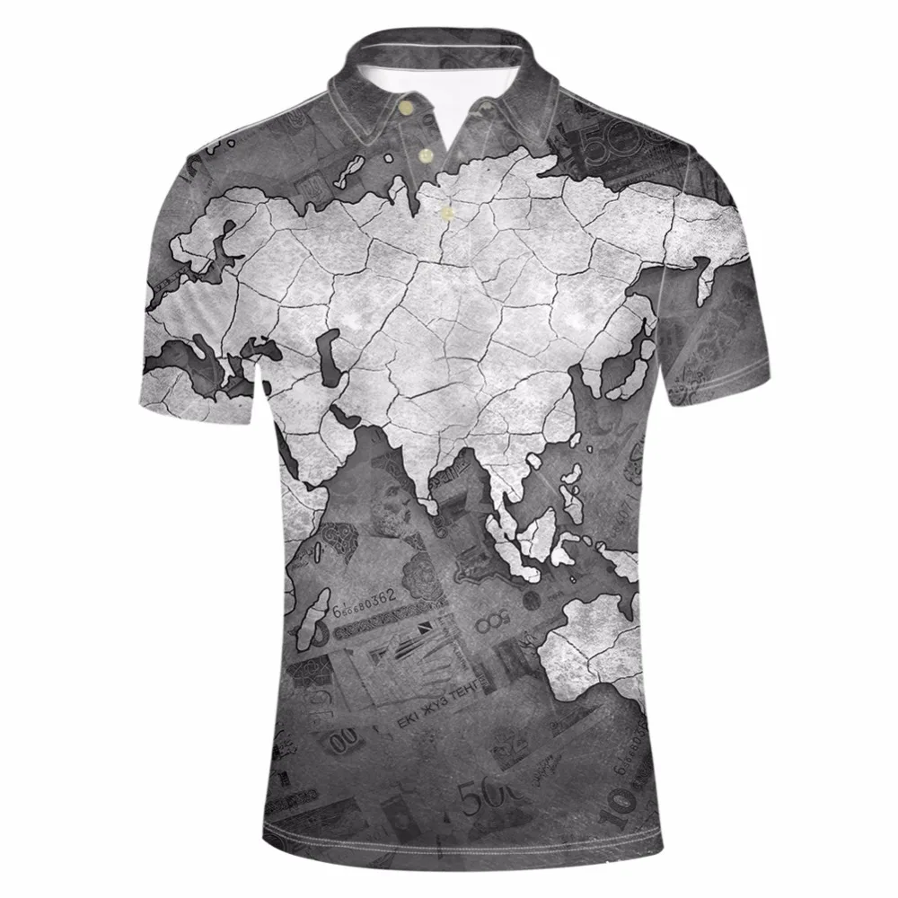 

FORUDESIGNS Men's World Map Printed Camisa Shirt Male Summer Short Sleeve Party Colorful Tee Stylish Loose Fit Tops Shirt