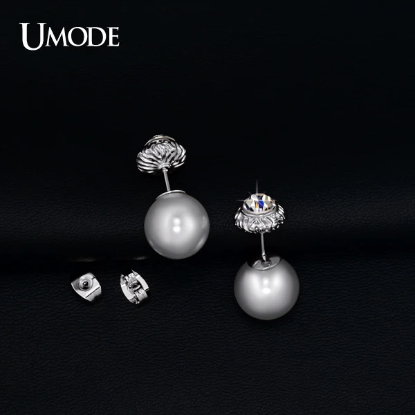 UMODE Hot Austrian Rhinestone Flower Bud and Simulated Pearl Double Sided Stud Earrings Jewelry For Women JE0252B
