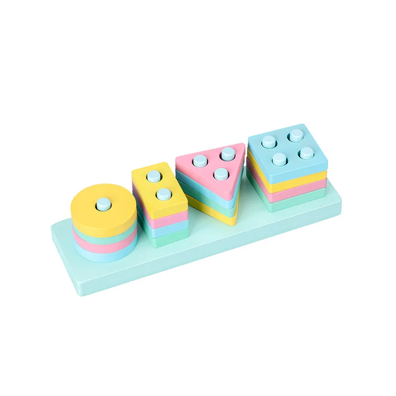 Early educational Toy Children's Wooden Toys Macarons Four Sets Of Columns Four Colors Shapes Matching Sets Of Columns - Цвет: 3