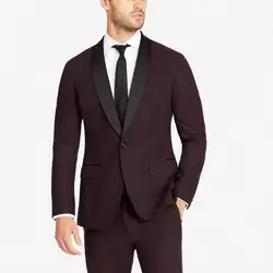 Последние конструкции пальто брюки бордовый черный шалевыми лацканами твид формальный жениха костюм для Для мужчин 2 шт. Slim Fit Blazer masculino C