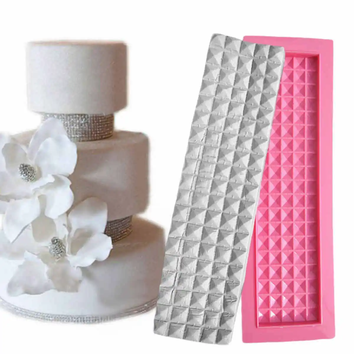 3D Long Square Diamond Silicone Fondant Mould Cake Decor Border Icing Sugar Mold