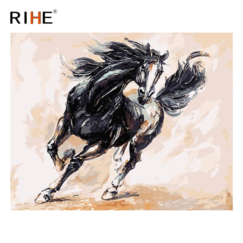 

RIHE Horse Running Diy Painting By Numbers Animal Oil Painting On Canvas Hand Painted Cuadros Decoracion Acrylic Paint For Home