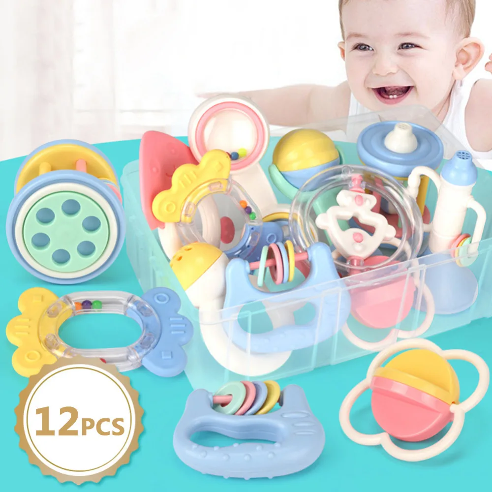 MINOCOOL 12 PCS Newborn Baby Toys Safty Plastic Hand Jingle Shaking Bell Rattles Set Infant
