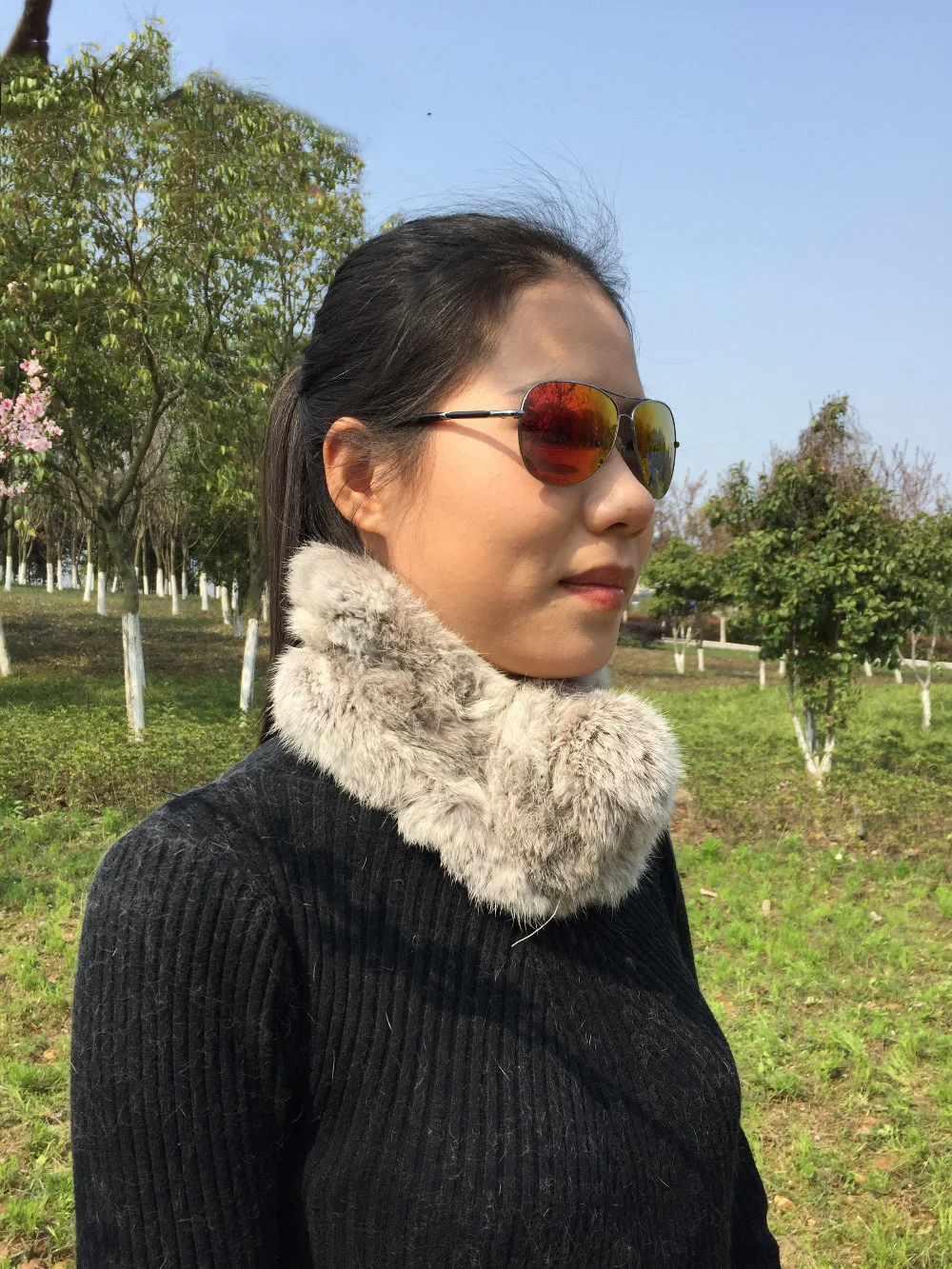 

MLHXFUR Fur Scarf 2018 Autumn Winter Real fur Scarves Natural Rabbit Scarf With Ball Pele scarves cachecol bufandas mujer