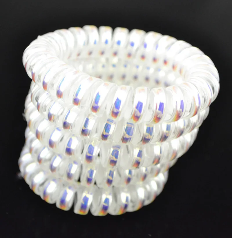 

Big Size (5.5cm) Hair Scrunchie AB White Telephone Wire Elastic Band Rope Hair Ring Spiral Rubber Band Hairband Lot 5Pcs