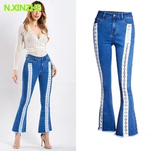 Женская одежда средняя талия обтягивающие эластичные Соединенные panelle потертые джинсовые женские брюки клёш винтажные модные обтягивающие хлопковые джинсы
