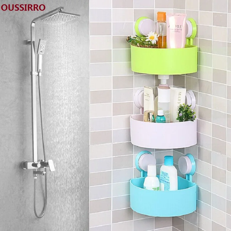 

OUSSIRRO High Quality Bathroom Accessories Cute Bathroom Corner Storage Rack Organizer Shower Wall Shelf with Suction Cup