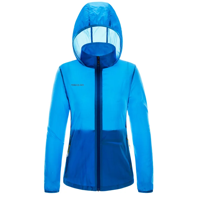 Women sky blue HikingWo мужские быстросохнущие кожаные куртки, одежда для защиты от солнца, Летние Осенние тонкие куртки для дождливой погоды, дышащий светильник для велоспорта - Цвет: Women sky blue