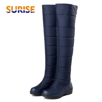 

2018 Big Size 44 Winter Women Down Snow Boots Thick Platform Flat Heel Round Toe Warm Plush Long Over Knee Thigh High Zip Boots