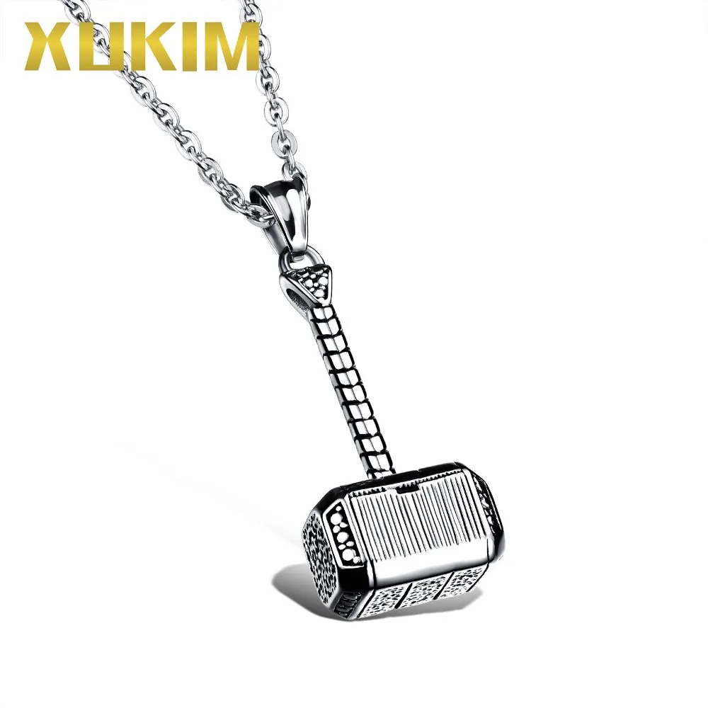 

Xukim Jewelry Avengers Thor's Hammer Pendant Necklace Gold Silver Color Hip Hop Punk Vintage Jewelry Gift for Men Male