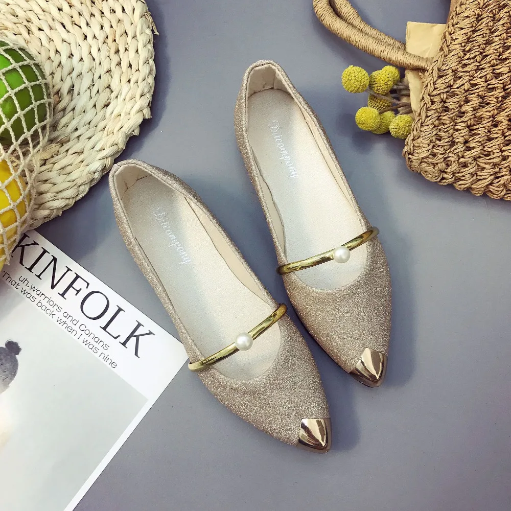 Bling Pointed Toe Women Flats Fashion Shoes Solid Female Flat Shoes Shallow Summer Shoes Ladies 