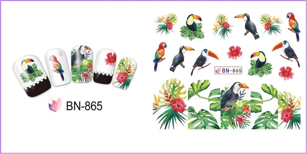 UPRETTEGO 12 упаковок/lot дизайн ногтей Красота воды Наклейка ползунок наклейки на ногти Лето Тукан птица пальмовых X-RAY FLORID комплекты BN865-876