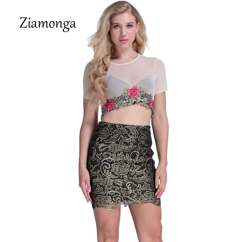 

Ziamonga Floral Embroidery Women Crop Top 2017 Summer Tops Short Sleeve O-Neck Female T-Shirt Casual Tshirt Short Lace T Shirt