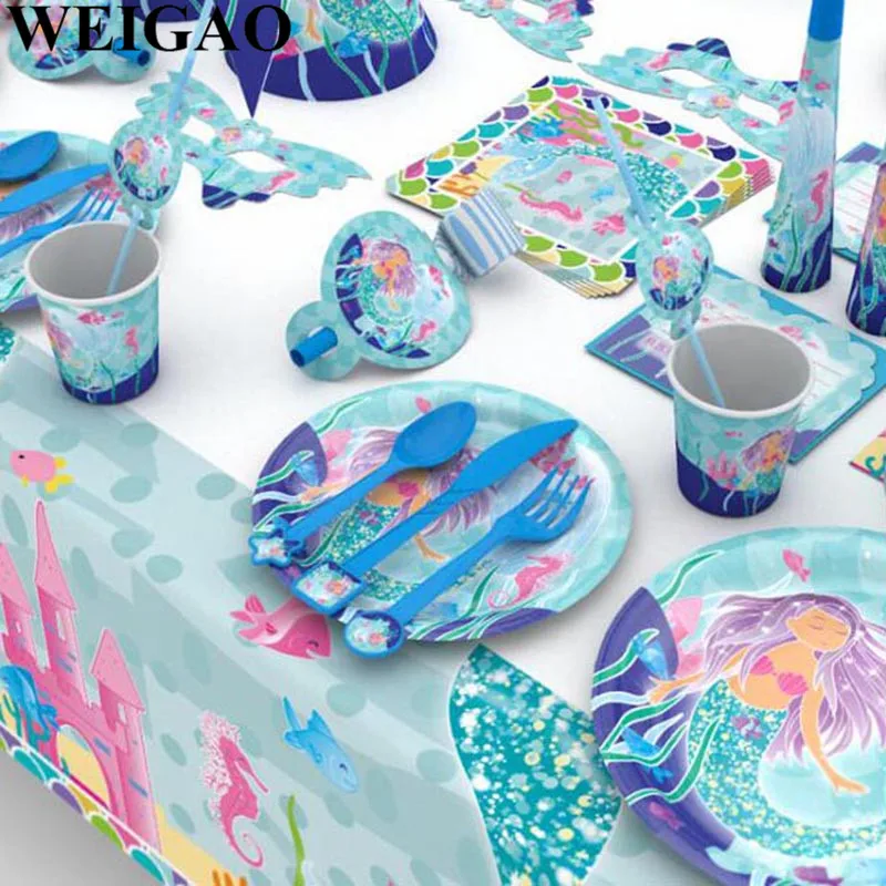 WEIGAO Русалка Вечерние одноразовые столовые приборы набор С Днем Рождения