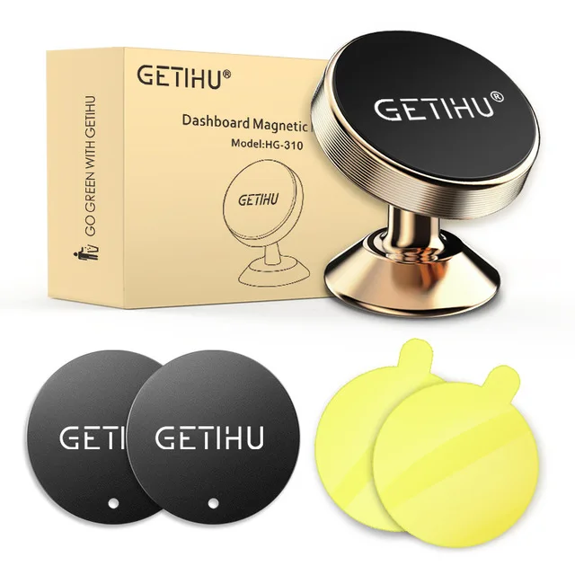 GETIHU Mini Universal Magnetic Car Phone Holder in Car Metal Plate Magnet Cell Mobile Smartphone Stand Mount For iPhone Samsung - Цвет: Gold With Box