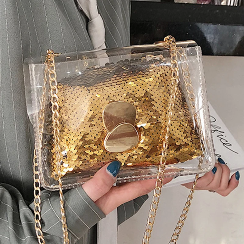 

Clear Transparent Bag Jelly Crossbody Bags PVC Sequins Women Bags Shoulder Luxury Handbags Designer Ladies Beach 2019 Summer