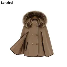 Europe And America Fashion Hooded Detachable Fur Collar Shawl Coat Winter New Women 'S Cloak Camel Wool Jackets Coat Female Europe And America Fashion Hooded Detachable Fur Collar Shawl Coat Winter New Women 'S Cloak Camel Wool Jackets Coat Female