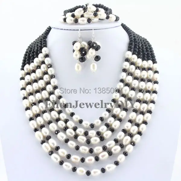 

Fashionable 6 Rows Freshwater Pearl Jewelry Set Pearl Necklace Wedding Gift Crystal Necklace Wedding Gift Bridesmaid Necklace