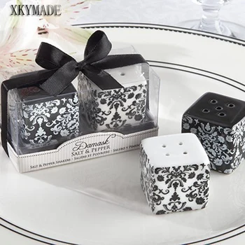 

Black And White Damask Print Salt And Pepper Shaker Wedding Decoration Gifts Favors Supplies100 Boxes High Quality