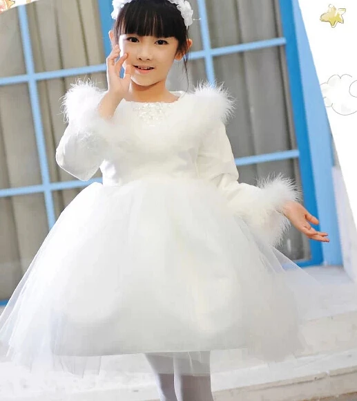 Winter Warm White Flower Girl Dresses 2014 For Weddings Kids