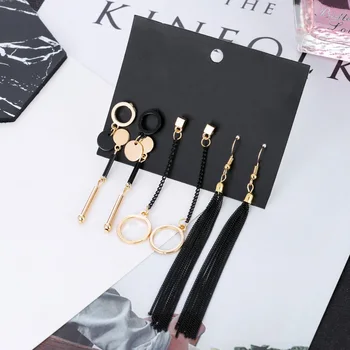 

4 Pairs/set Vintage Hollow Round Circle Geometric Drop Earrings For Women Fashion Metal Chain Tassel Long Earrings Set Jewelry