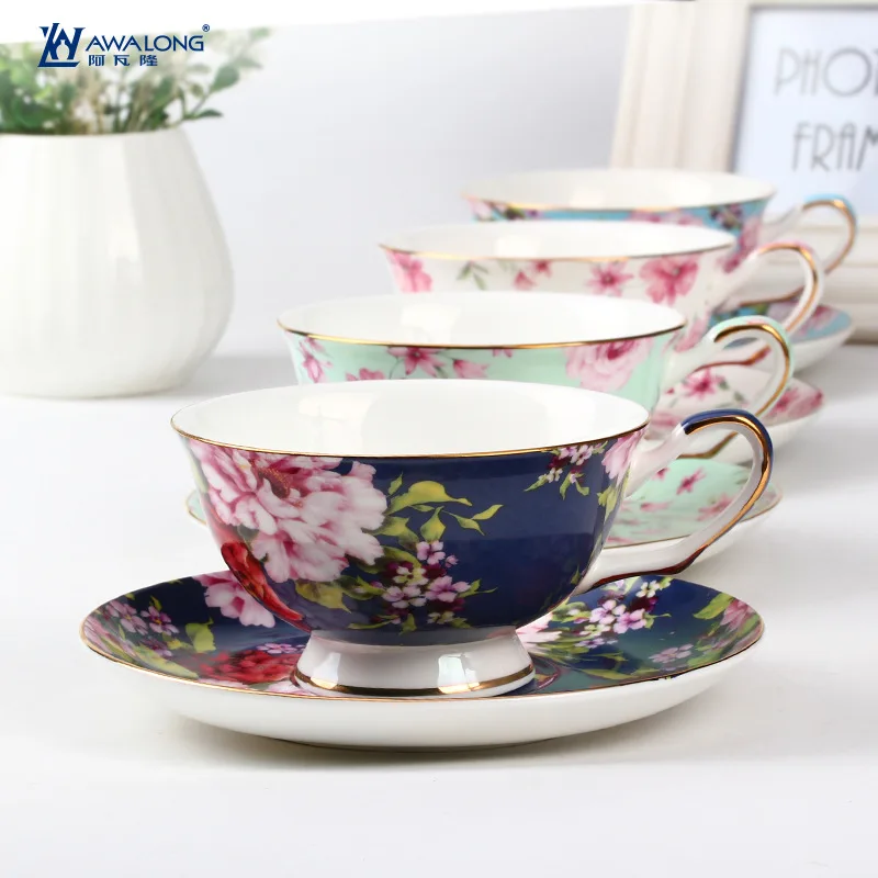 Высококачественный костяной фарфор в европейском стиле кофейные чайные чашки с тарелкой цветочные керамические кофейные сервизы
