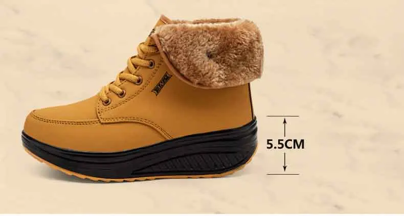 Winter snow boots women sneakers new fashion solid lace-up warm ankle boots women shoes wedges casual shoes woman