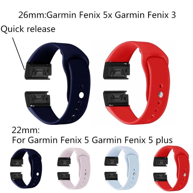 

26mm 22mm Soft Silicone Band For Garmin Fenix 3/Fenix 3 HR/Fenix 5 5X Wristband Quick Fit Band Bracelet strap Fashon Watch Bands