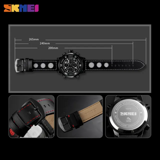 SKMEI Men’s Watch Clock Sport Watch Men Fashion Quartz Digital 3 Time Countdown Alarm Man Wrist Watches relogio masculino 1371