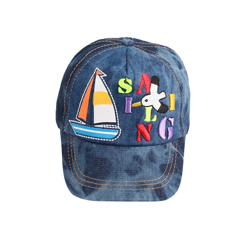 Fashion Kids Baseball Caps Cotton Denim Summer Sun Caps Cowboy Letter Sailboat Snapback Hat Cap For Girls Baby Boys Clothing (4)