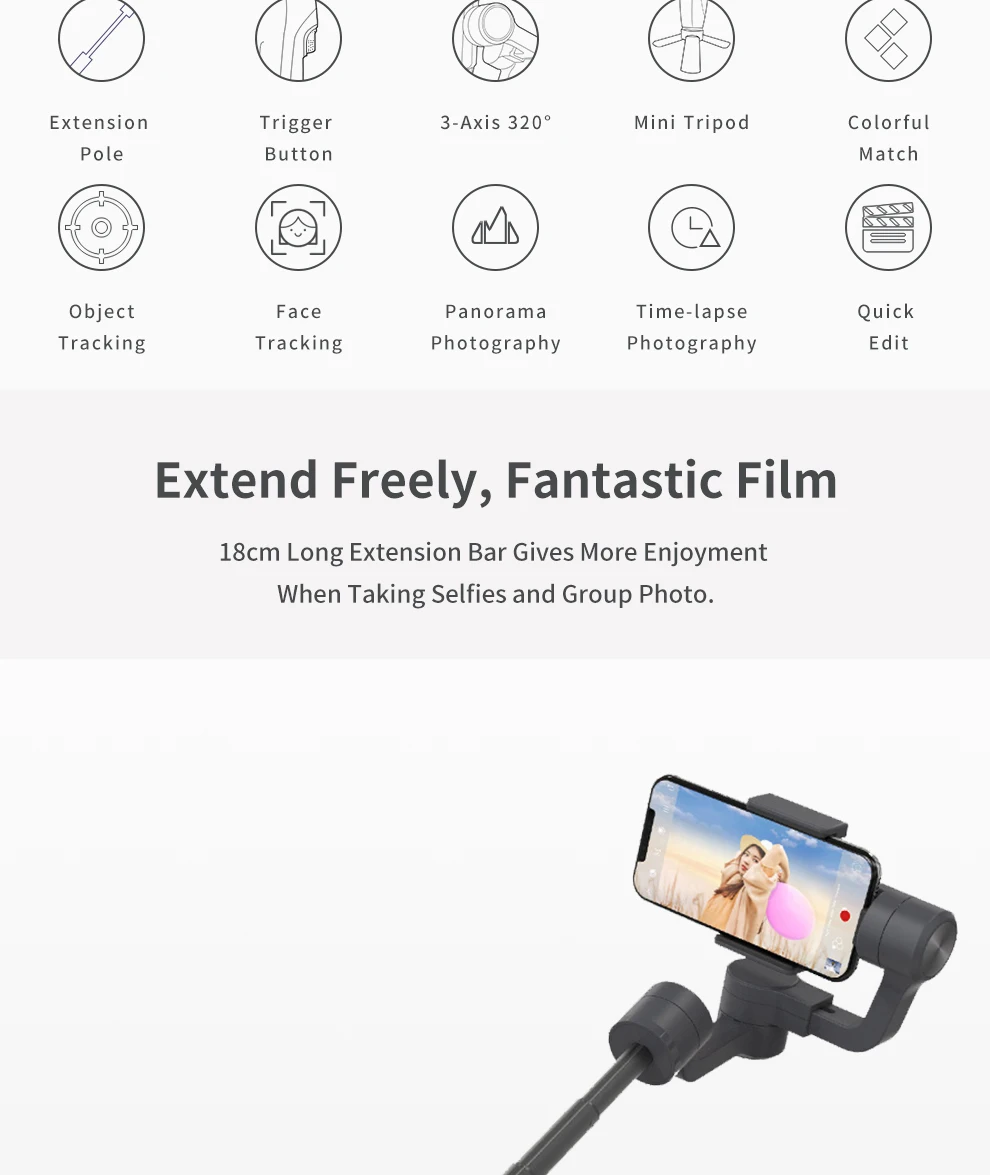 FeiyuTech Vimble 2 Feiyu 3 оси ручной смартфон Gimbal стабилизатор с 183 мм Полюс штатив для iPhone X 8 7 XIAOMI samsung